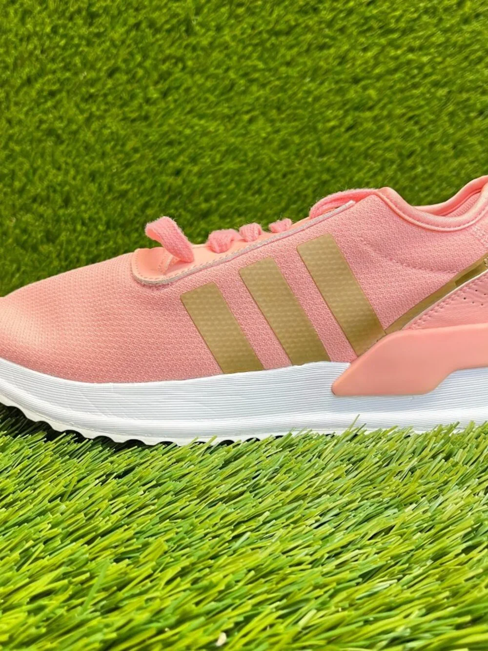 Adidas U Path Run Girls Size 7Y‎ Pink Gold White Running Athletic Shoes Sneakers